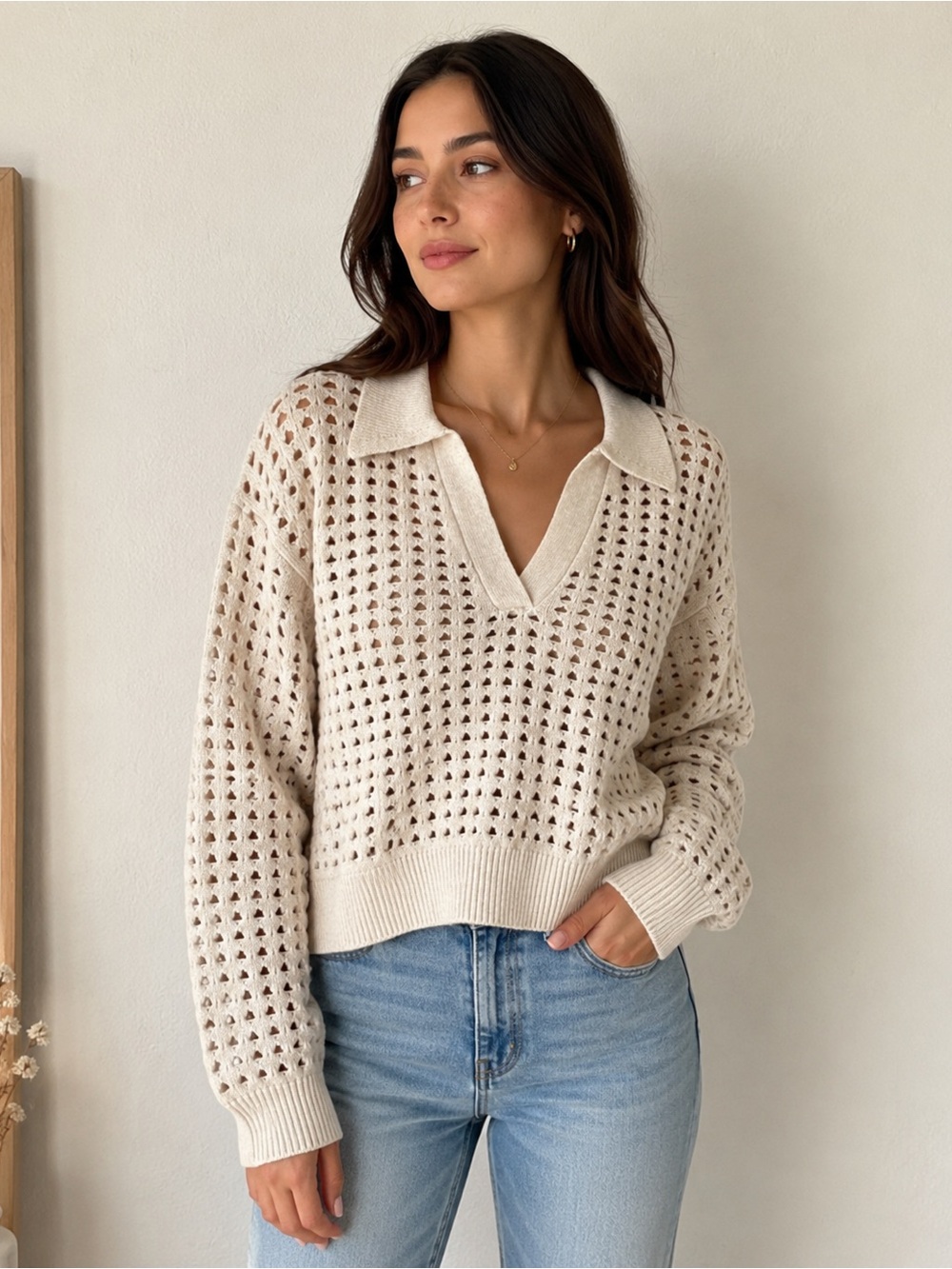 French Connection Women's Manda Pointelle-Knit Polo Sweater
